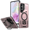 For Samsung Galaxy A35 5G Shield Hollow Frame Holder MagSafe Phone Case(Rose Gold)