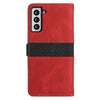 For Samsung Galaxy S21+ 5G Grid Stitching Leather Phone Case with Lanyard(Red)