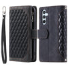 For Samsung Galaxy A36 Grid Texture Zipper Leather Phone Case with Lanyard(Black)