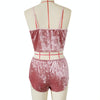 Ladies Sexy Velvet Crop Tops Pants Set Underwear Pajamas, Size: M(Red)