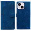 For iPhone 14 Plus / 15 Plus Lace Floral Embossed Magnetic Buckle Leather Phone Case(Blue)