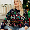 Autumn And Winter Women Loose Knit Sweater Christmas Tree Crew Neck Sweater, Size: L(Dark Blue)