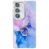 For Samsung Galaxy A36 5G Electroplated Marble Texture Ring Holder Phone Case(Purple Blue S18)