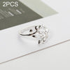 2 PCS Charms Tolive Tree Branch Leaves Adjustable Open Ring for Women(Silver)