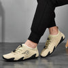 Spring And Summer Men Casual Breathable Peas Shoes Leather Pigskin Lazy Sneakers, Size: 41(Beige)