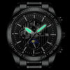 FNGEEN 5800 Men Three Eyes and Six Pins Watch Student Quartz Watch(Black Steel White Surface)