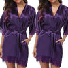 Half Sleeve Robe Women Faux Silk Pajama Sexy Night Dress, Size:L(Purple)