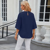 Summer Women Loose Chiffon Blouse Tops Round Neck 5 Points Sleeve Short Sleeve, Size: XL(Navy)
