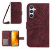 For Samsung Galaxy A26 5G Skin Feel Sun Flower Embossed Flip Leather Phone Case with Lanyard(Wine Red)