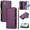 For Samsung Galaxy A22 5G / A22s / F42 Magnetic Closure Nine Card Slots Zipper Leather Case with Hand Strap(Purple)