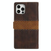 For iPhone 12 / 12 Pro Grid Stitching Leather Phone Case with Lanyard(Brown)