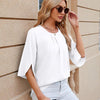 Summer Women Loose Chiffon Blouse Tops Round Neck 5 Points Sleeve Short Sleeve, Size: XXL(White)