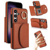 For Samsung Galaxy S25+ 5G Ring Holder Card Bag Skin Feel Phone Case(Brown)