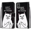 For Alcatel 1L (2021) Coloured Drawing Cross Texture Horizontal Flip PU Leather Case with Holder & Card Slots & Wallet & Lanyard(Middle Finger White Cat)
