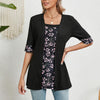 Spring Summer Printed Fake Two-Piece Square Neck Mid-Sleeve Top T-Shirt, Size: XXL(Black)