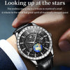 OLEVS 9967 Men Starry Sky Face Diamond Bezel Quartz Watch(Black Leather Strap)