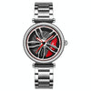 SANDA 1074 3D Hollow Out Wheel Non-rotatable Dial Quartz Watch for Women, Style:Steel Belt(Silver Red)