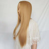 Female Mid-length Straight Hair Golden Rose Mesh Synthetic Wig