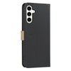 For Samsung Galaxy A15 Splicing Color Hollow Flower Pattern RFID Leather Phone Case(Black)