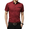 Men Business Shirt Short Sleeves Turn-down Collar Shirt, Size:L(Wine Red)