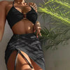 3 in 1 Set Sexy Backless Bikini Ladies Split Swimsuit with Short Skirt, Size:XL(Black)
