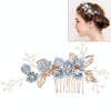Fashion Flower Hair Combs Headdress Prom Bridal Wedding Hair Accessories Gold Leaves Hair Jewelry Hair Pins(Blue big size)