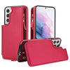 For Samsung Galaxy S22+ 5G Double Flap Zipper RFID Leather Phone Case with Short Lanyard(Red)