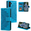 For Samsung Galaxy A36 Totem Flower Embossed Leather Phone Case with Lanyard(Blue)