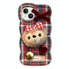 For iPhone 14 Plus Plaid 3D Plush Doll Silicone Phone Case(Bear)