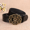 115cm Sunflower Pattern Needle Buckle Women Belt Retro Waist Band Leather Belt(Black)