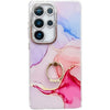 For Samsung Galaxy S25 Ultra 5G Electroplated Marble Texture Ring Holder Phone Case(Red S7)