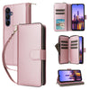 For Samsung Galaxy A16 Nine-card Slots Zipper Wallet Bag Leather Phone Case(Rose Gold)