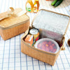 Outdoor Camping Picnic Bag Wicker Picnic Basket Case Thermal Lunch Storage Box(Khaki)