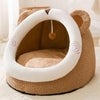 Cosy Semi-Enclosed Pet Bed, Small, Coffee Bear - Cat & Dog Kennel Pad