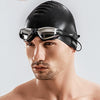 3 in 1 HD Waterproof and Anti-fog Large Frame Siamese Earplugs Swimming Goggles + Swimming Cap + Nose Clip Set for Men and Women(Blue)