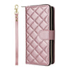 For Samsung Galaxy S25 Ultra 5G Crossbody Rhombic Zipper Tower Buckle Leather Phone Case with Lanyard(Rose Gold)
