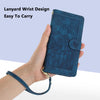 For iPhone 13 Pro Max Tulips Embossed Leather Phone Case with Lanyard(Blue)