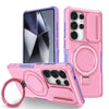 For Samsung Galaxy S25 Ultra 5G Sliding Camshield MagSafe Holder TPU Hybrid PC Phone Case(Purple Pink)
