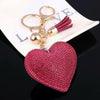 Heart Keychain Leather Tassel Gold Key Holder Metal Crystal Key Chain Keyring Charm Bag Auto Pendant Gift(wine red)