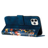 For iPhone 11 Pro Max Floral Pattern Leather Phone Case with Lanyard(Dark Blue)