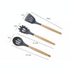 kn082 11 in 1 Wooden Handle Silicone Kitchen Tool Set with Storage Bucket(Pink)