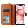 For iPhone 15 Plus / 14 Plus Nine-card Slots Zipper Wallet Bag Leather Phone Case(Brown)