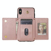 For iPhone XS Max Three Fold Card Bag Phone Case with Long Lanyard(Rose Gold)