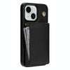 For iPhone 15 Three Fold Card Bag Phone Case with Long Lanyard(Black)