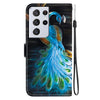 For Samsung Galaxy S21 Ultra 5G Crystal Texture Colored Drawing Leather Phone Case(Peacock)
