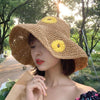 Ladies Summer Daisy Pattern Sun Hat Beach Sunscreen Big Brimmed Hat Straw Hat, Size: M (56-58cm)(Beige)