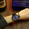 Waterproof Retro PU Leather Strap Quartz Watch(Black Band Cosmic Dial)