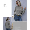 Ladies Loose Off Shoulder Ripped Long-Sleeved Turtleneck Autumn Knitted Sweater, Size:S(Dark Grey)