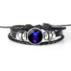 12 Constellation Black Braided Leather Glass Dome Punk Men Bracelet(Capricorn)