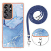 For Samsung Galaxy S25 Ultra 5G Electroplating Marble Dual-side IMD Phone Case with Lanyard(Blue 018)